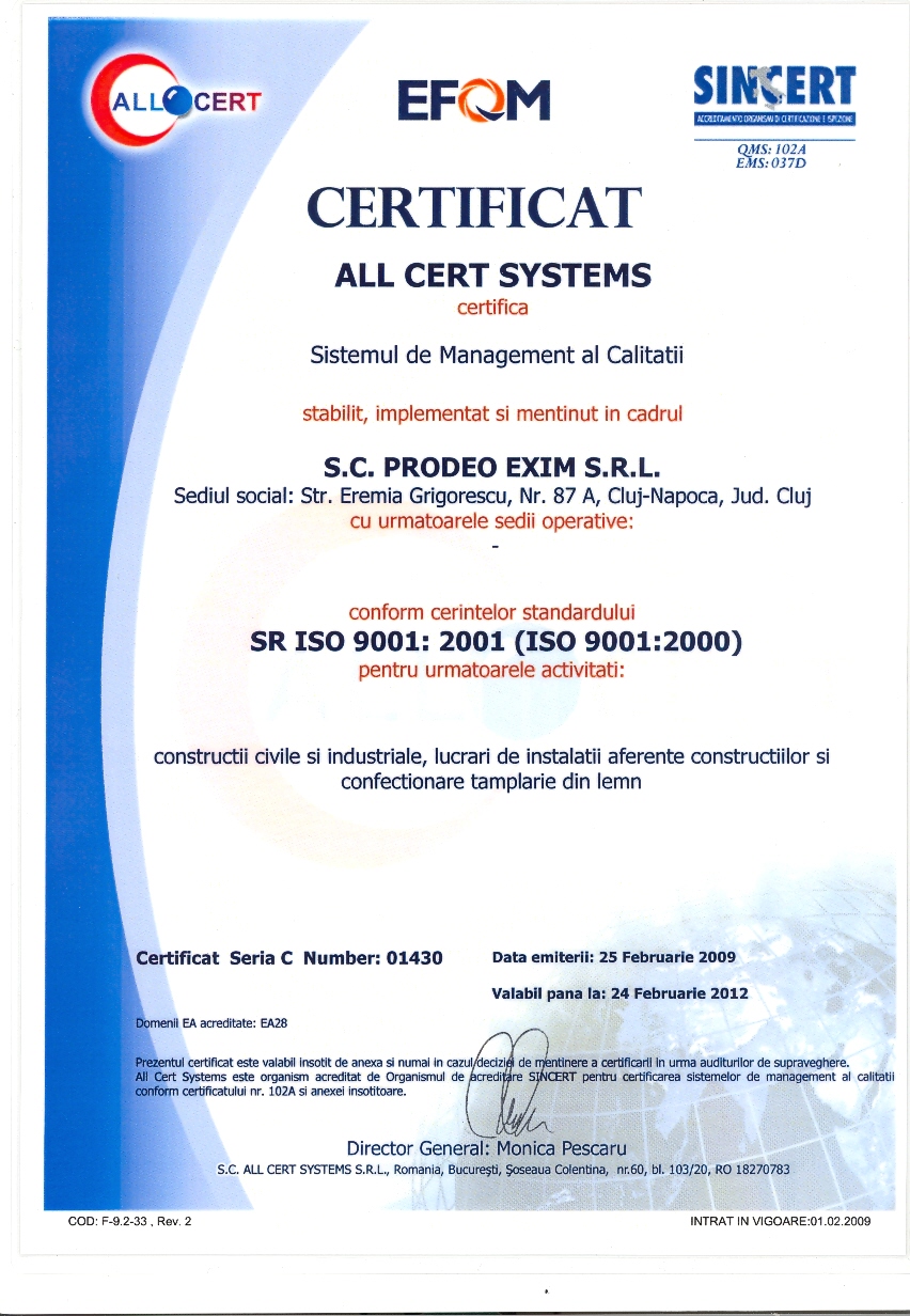 Sistem de Management al Calitatii Prodeo Exim Cluj